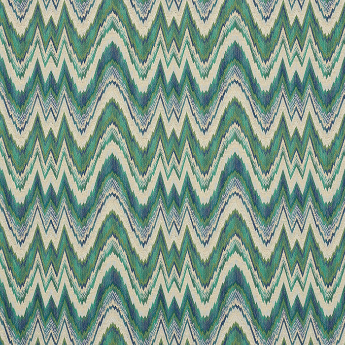 Schumacher Valkyrie Flame Stitch Emerald & Peacock Fabric 68942