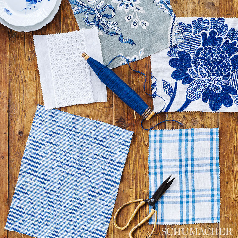 Schumacher Elspeth Indigo Fabric 69162