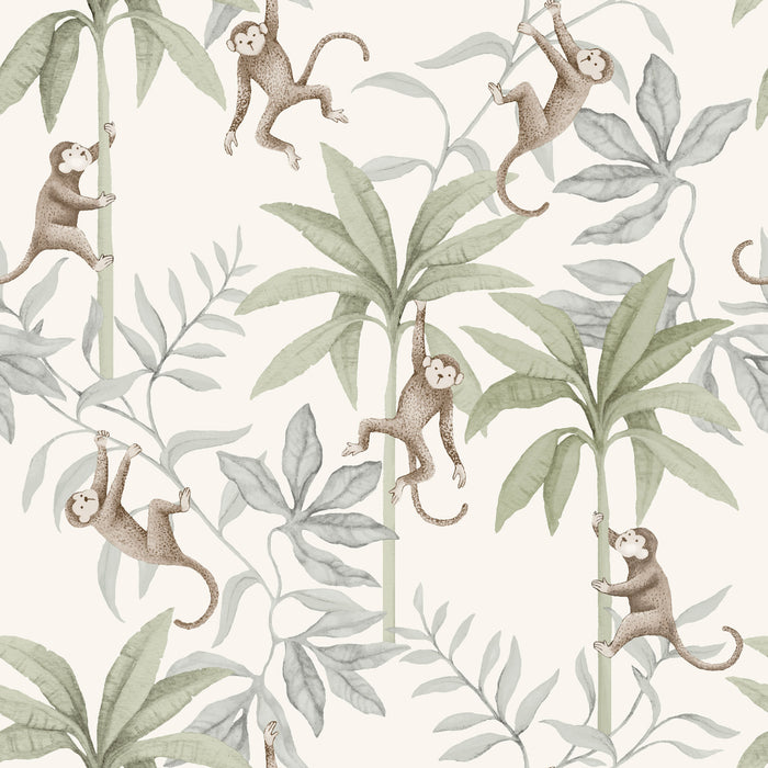 Schumacher Jungle Friends Cocoa And Sage Wallpaper 6936