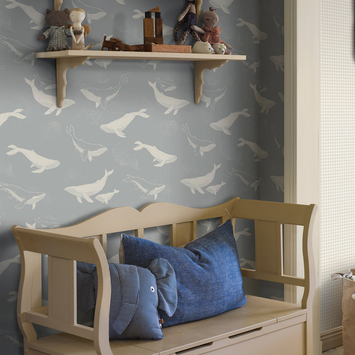 Schumacher Whales Slate Wallpaper 6942