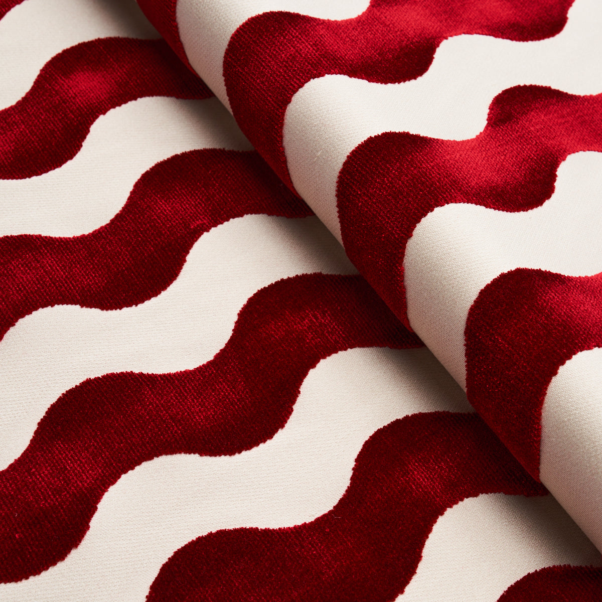 Schumacher The Wave Velvet Red Fabric Sample 69427