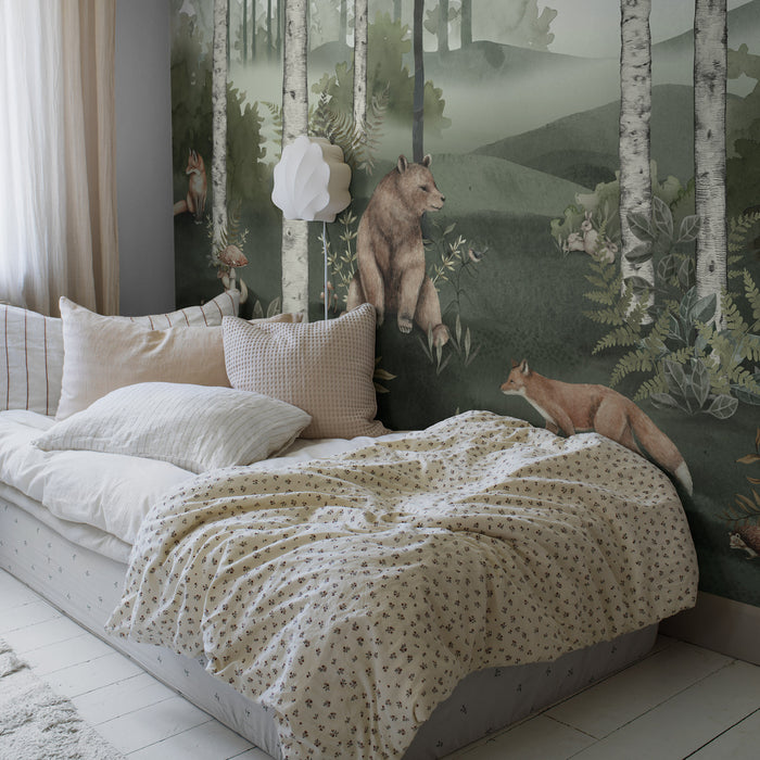 Schumacher Wild Forest Mural Spruce Wallpaper 6943