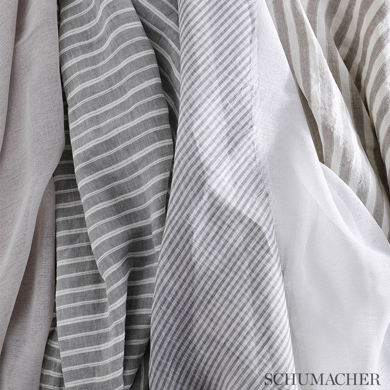 Schumacher Regatta Linen Stripe Sheer Stone Fabric 70035