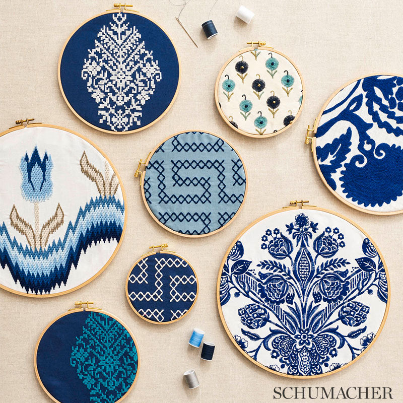 Schumacher Avodica Embroidery Aegean Fabric Sample 70210