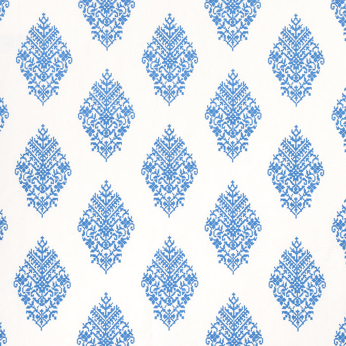 Schumacher Zinda Embroidery Blue On Ivory Fabric Sample 70225