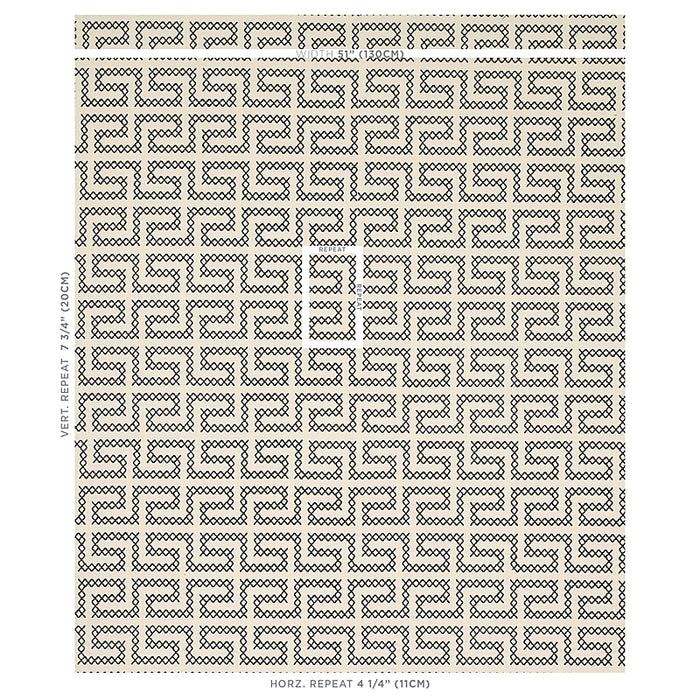 Schumacher A Maze Embroidery Black On Ivory Fabric Sample 70230