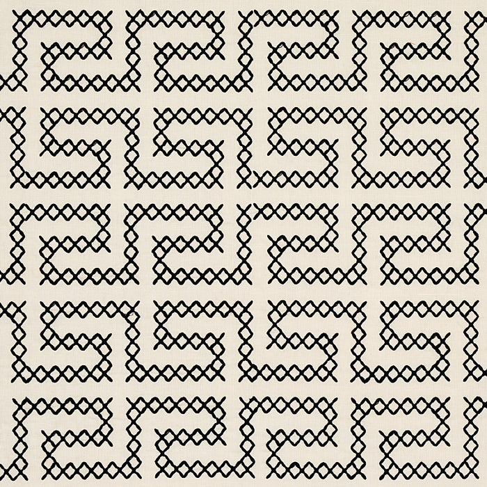 Schumacher A Maze Embroidery Black On Ivory Fabric Sample 70230