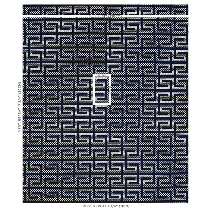 Schumacher A Maze Embroidery Navy Fabric Sample 70233