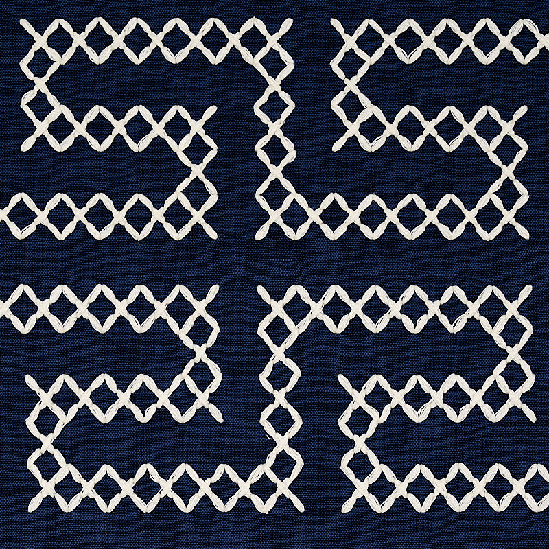 Schumacher A Maze Embroidery Navy Fabric Sample 70233