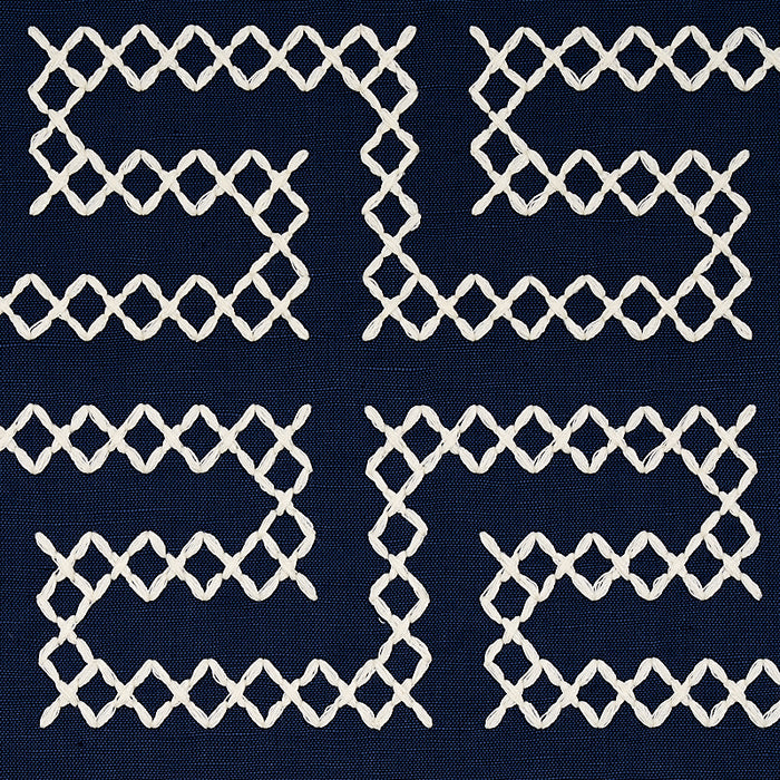 Schumacher A Maze Embroidery Navy Fabric Sample 70233