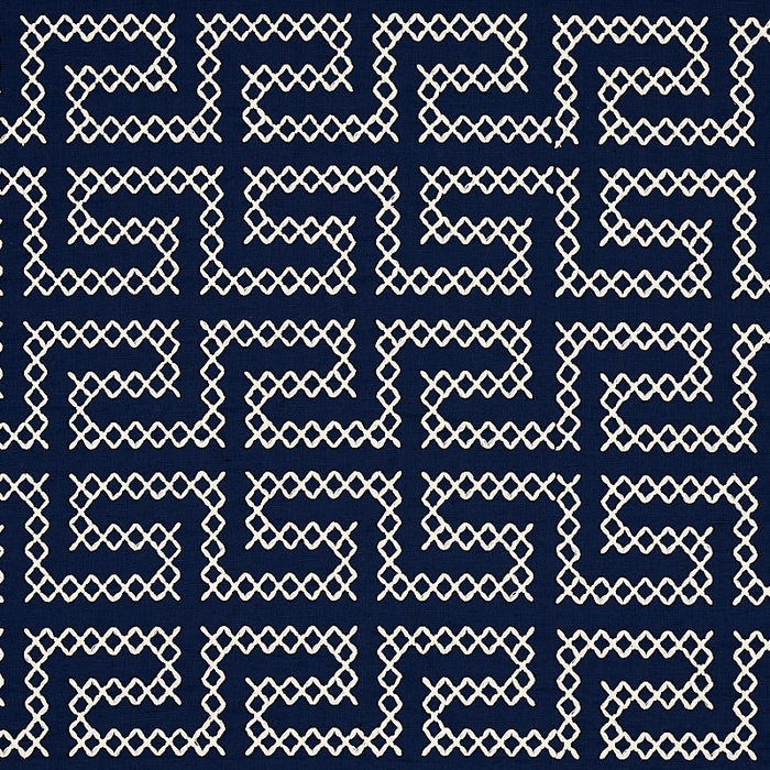 Schumacher A Maze Embroidery Navy Fabric Sample 70233