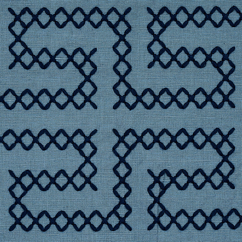 Schumacher A Maze Embroidery Cadet Fabric 70235