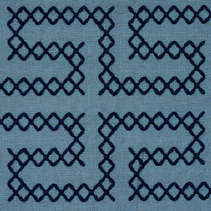 Schumacher A Maze Embroidery Cadet Fabric Sample 70235