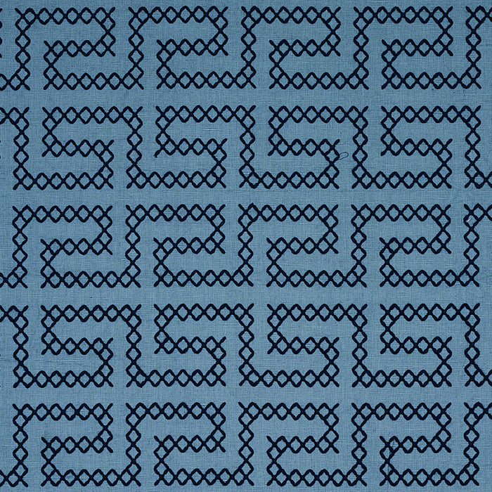 Schumacher A Maze Embroidery Cadet Fabric Sample 70235