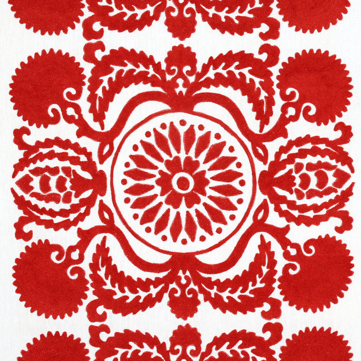 Schumacher Castanet Embroidery Red Fabric 70261