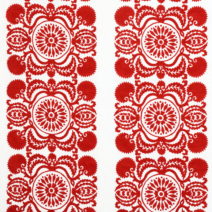 Schumacher Castanet Embroidery Red Fabric Sample 70261