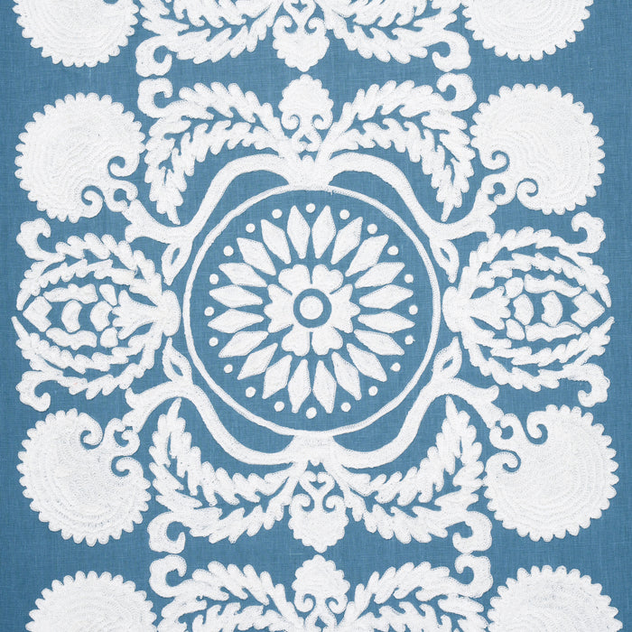 Schumacher Castanet Embroidery Chambray Fabric 70262