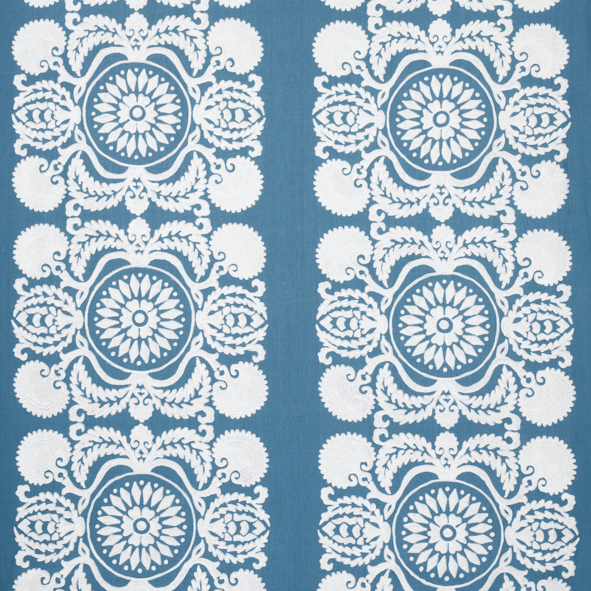 Schumacher Castanet Embroidery Chambray Fabric 70262