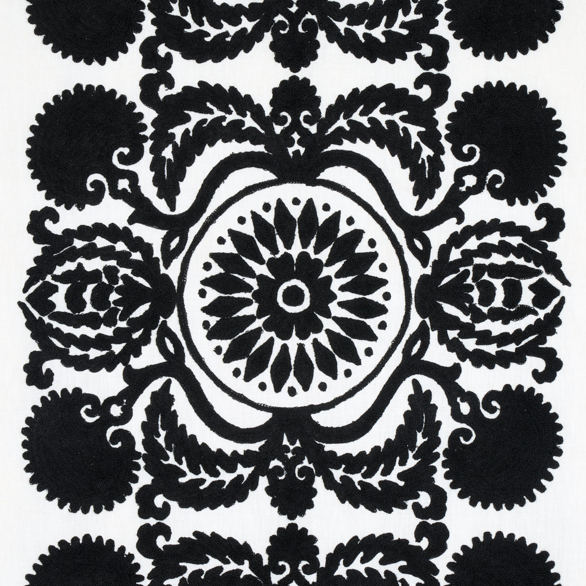 Schumacher Castanet Embroidery Black Fabric 70263