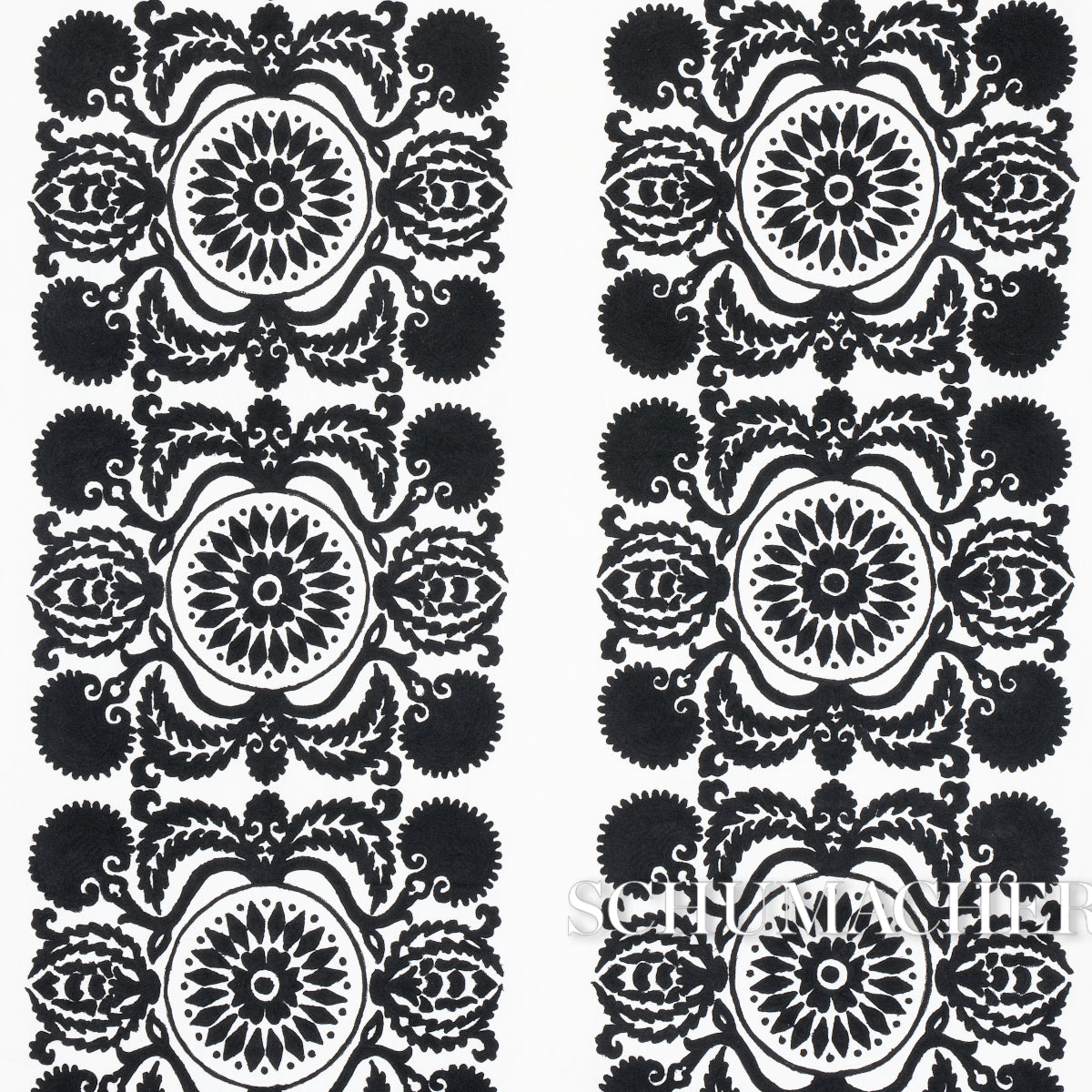 Schumacher Castanet Embroidery Black Fabric 70263