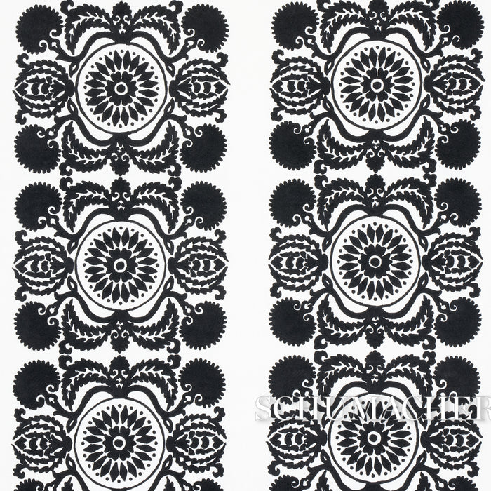 Schumacher Castanet Embroidery Black Fabric 70263