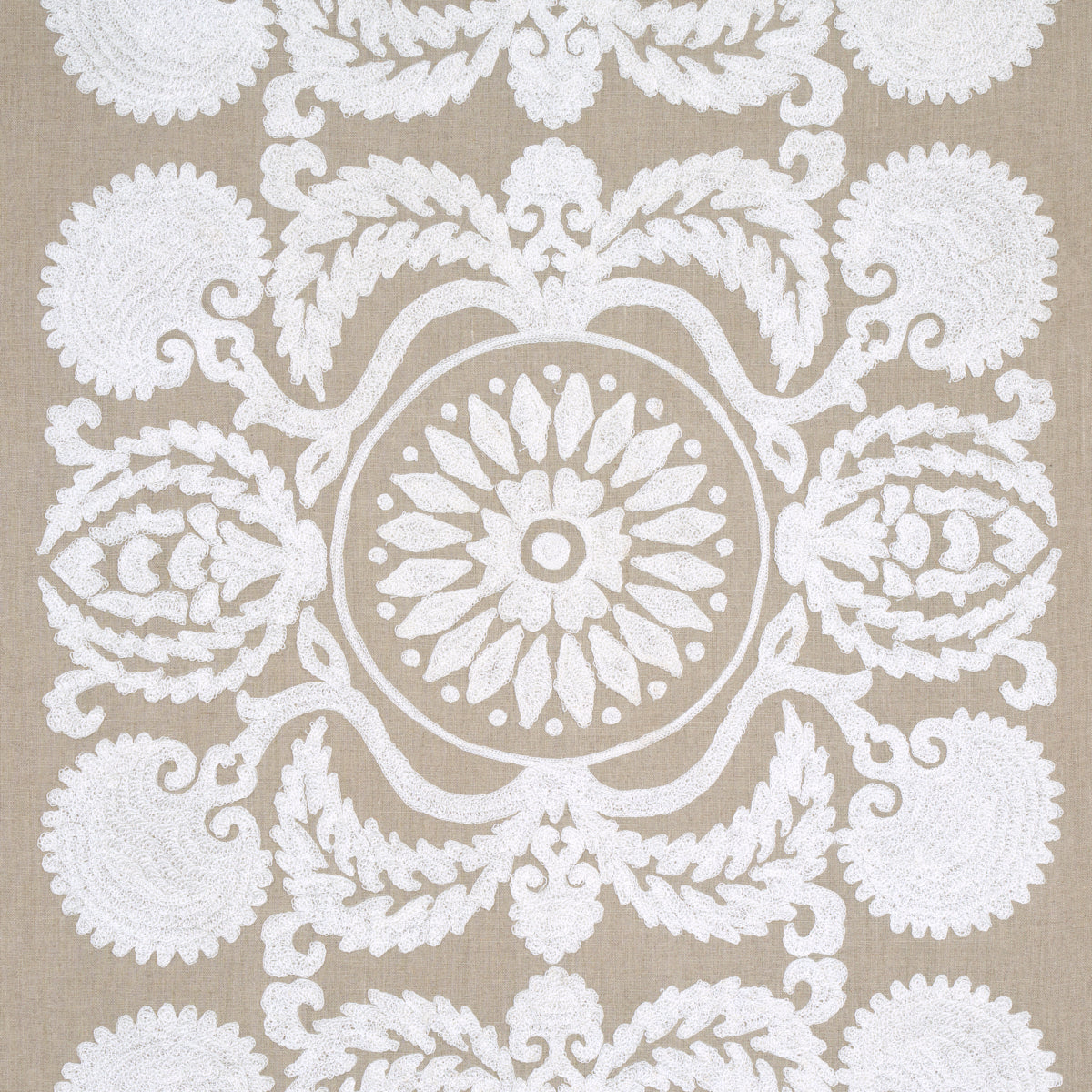 Schumacher Castanet Embroidery Natural Fabric 70264