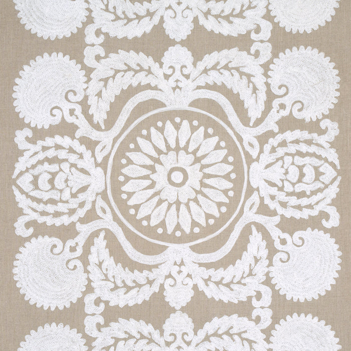 Schumacher Castanet Embroidery Natural Fabric Sample 70264