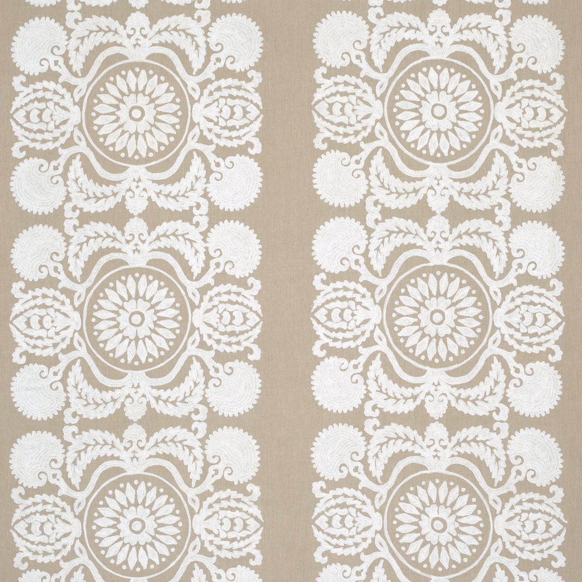 Schumacher Castanet Embroidery Natural Fabric 70264