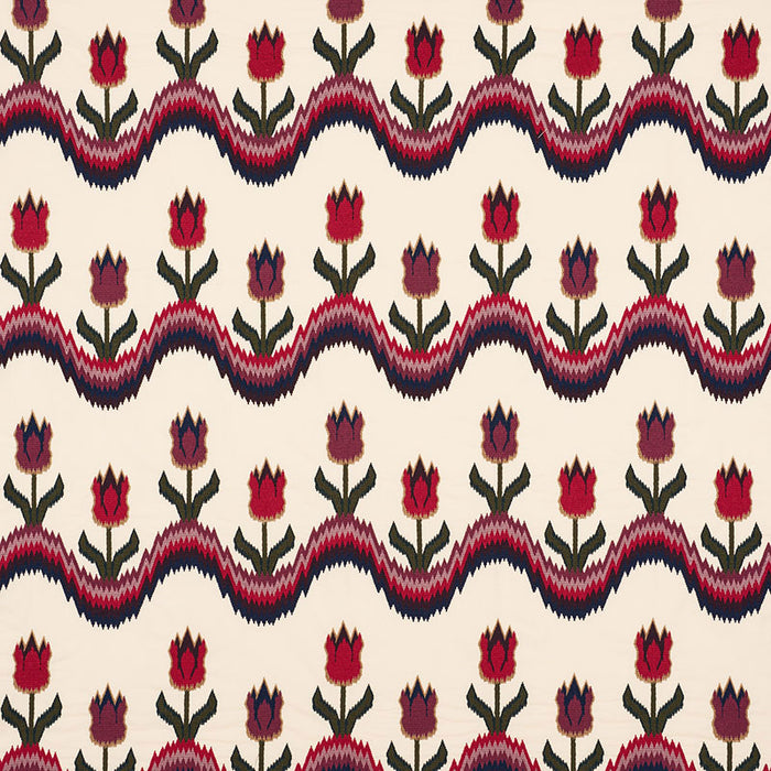 Schumacher Tulip Flamestitch Embroidery Jewel Fabric Sample 70270