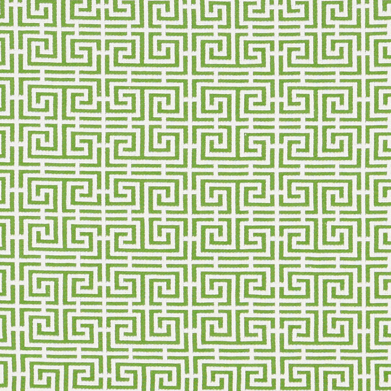 Schumacher Chinois Fret Green/White Fabric 70562