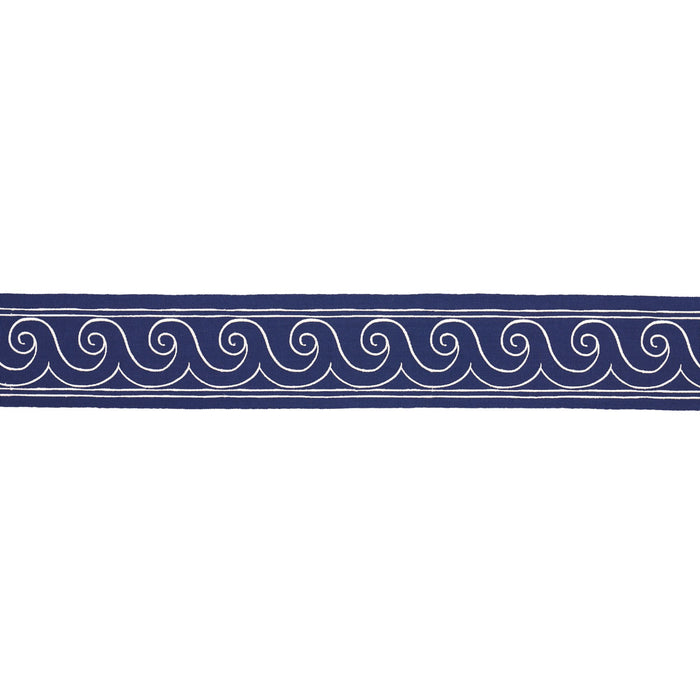 Schumacher Greek Waves Trim White On Navy Trim Sample 70753