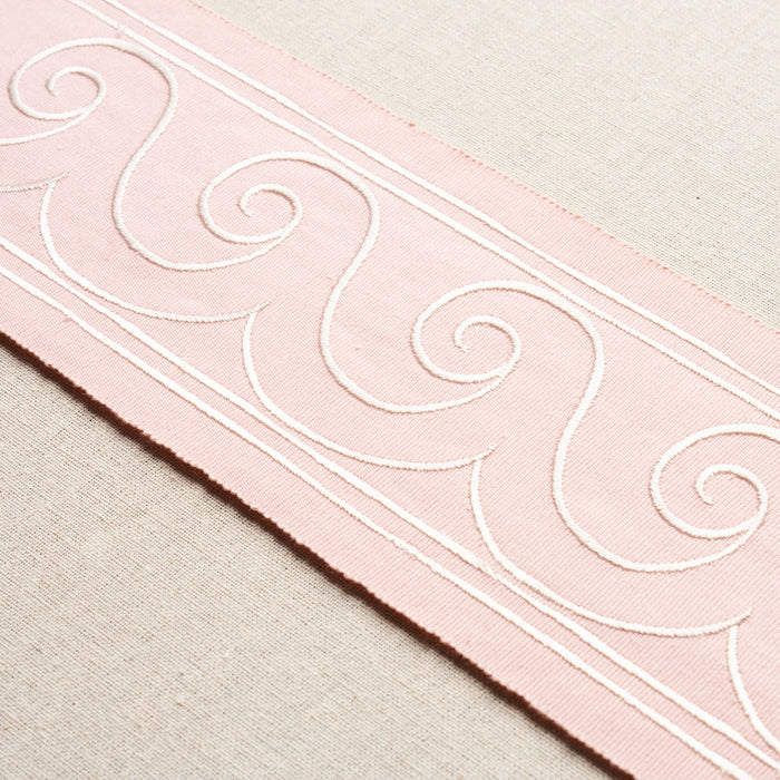 Schumacher Greek Waves Trim White On Blush Trim Sample 70755