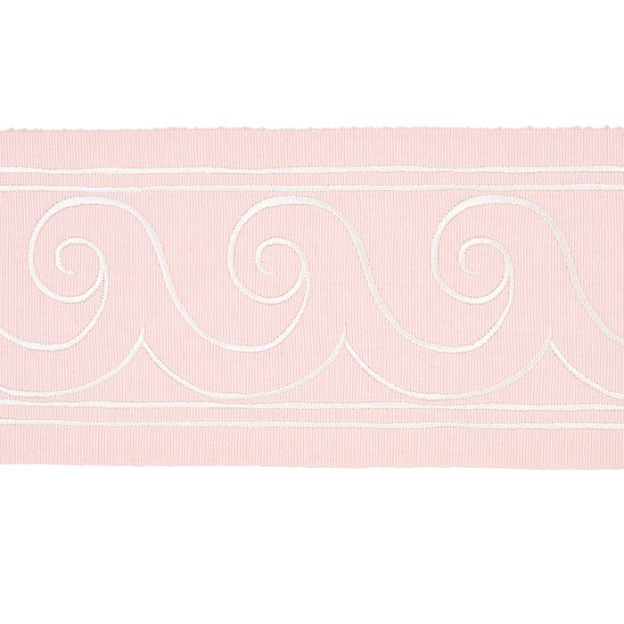 Schumacher Greek Waves Trim White On Blush Trim Sample 70755