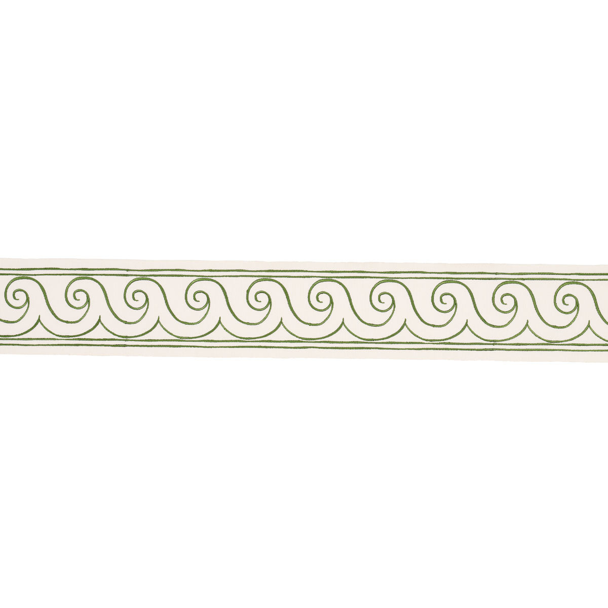 Schumacher Greek Waves Trim Green On Ivory Trim Sample 70756