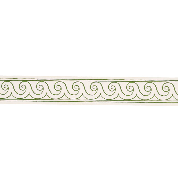 Schumacher Greek Waves Trim Green On Ivory Trim Sample 70756