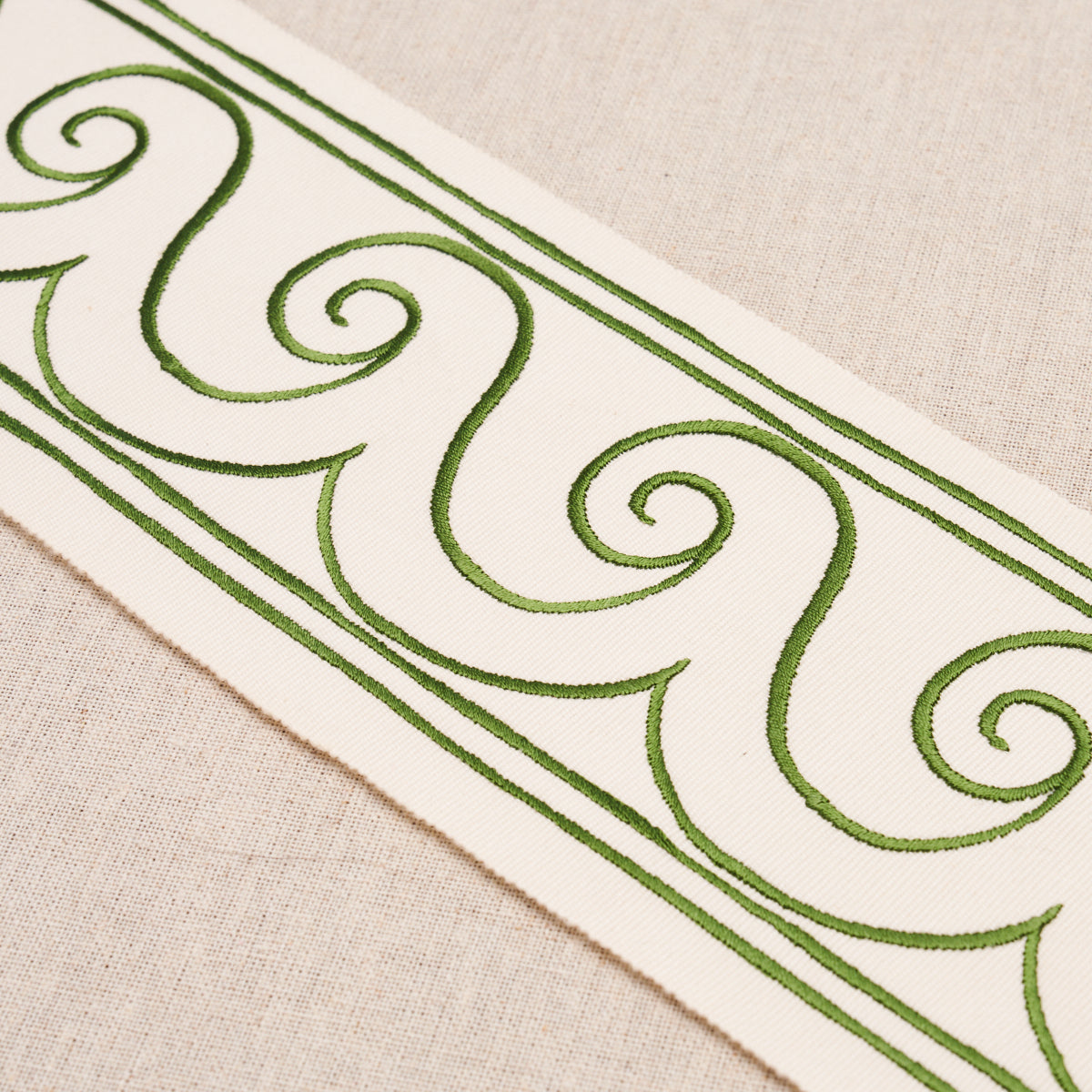 Schumacher Greek Waves Trim Green On Ivory Trim 70756