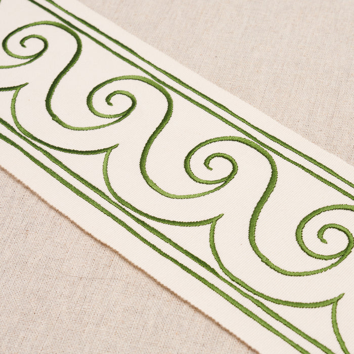 Schumacher Greek Waves Trim Green On Ivory Trim Sample 70756