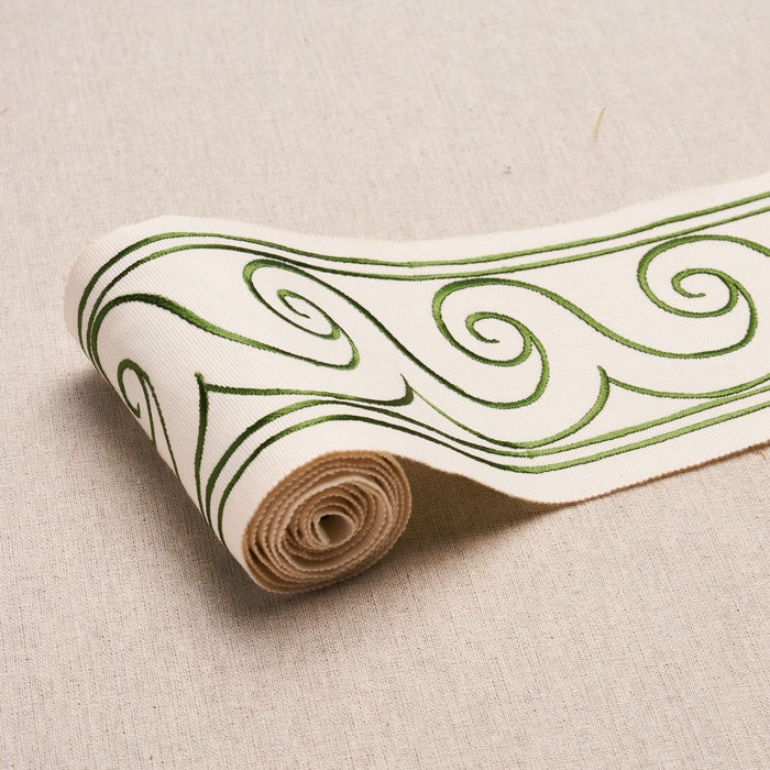 Schumacher Greek Waves Trim Green On Ivory Trim 70756