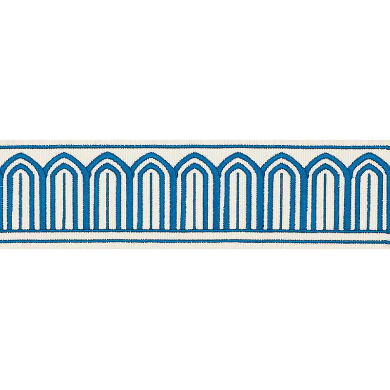 Schumacher Arches Embroidered Tape Medium Peacock Trim 70762