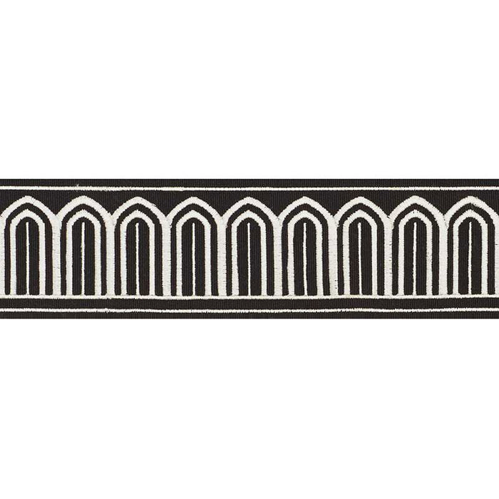 Schumacher Arches Embroidered Tape Medium White On Black Trim Sample 70766