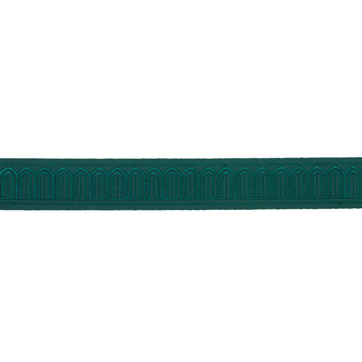 Schumacher Arches Embroidered Tape Medium Emerald Trim Sample 70768