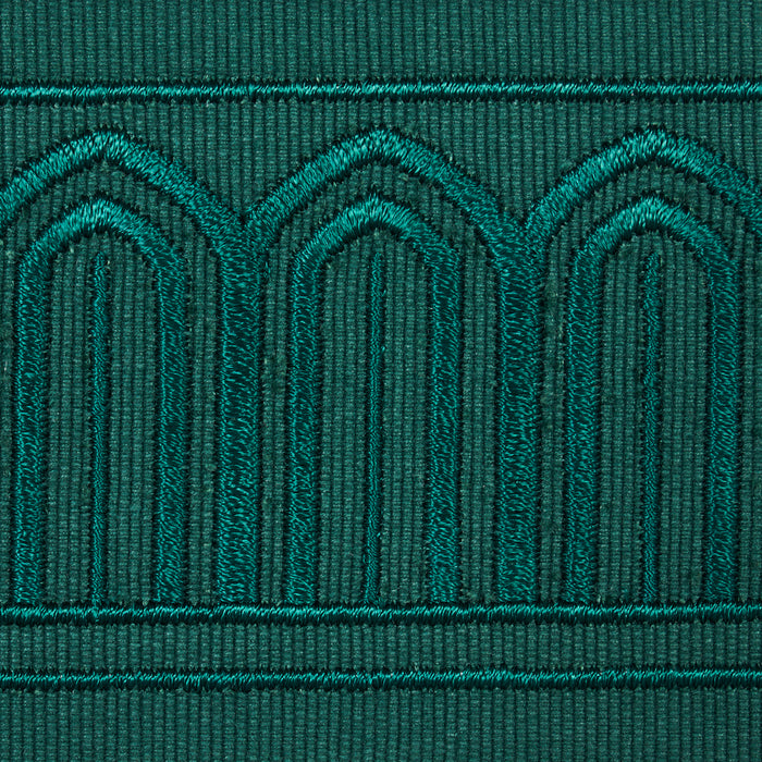 Schumacher Arches Embroidered Tape Medium Emerald Trim Sample 70768