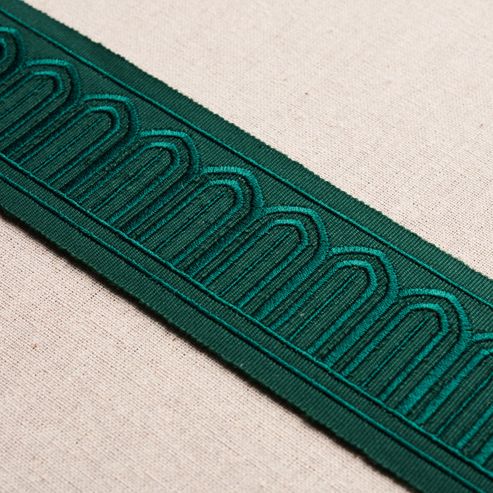 Schumacher Arches Embroidered Tape Medium Emerald Trim 70768