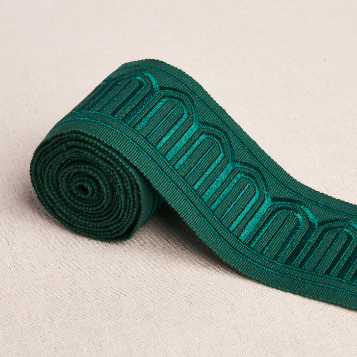 Schumacher Arches Embroidered Tape Medium Emerald Trim 70768