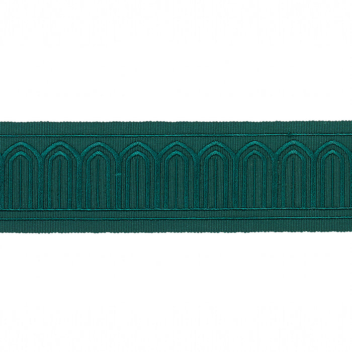 Schumacher Arches Embroidered Tape Medium Emerald Trim 70768