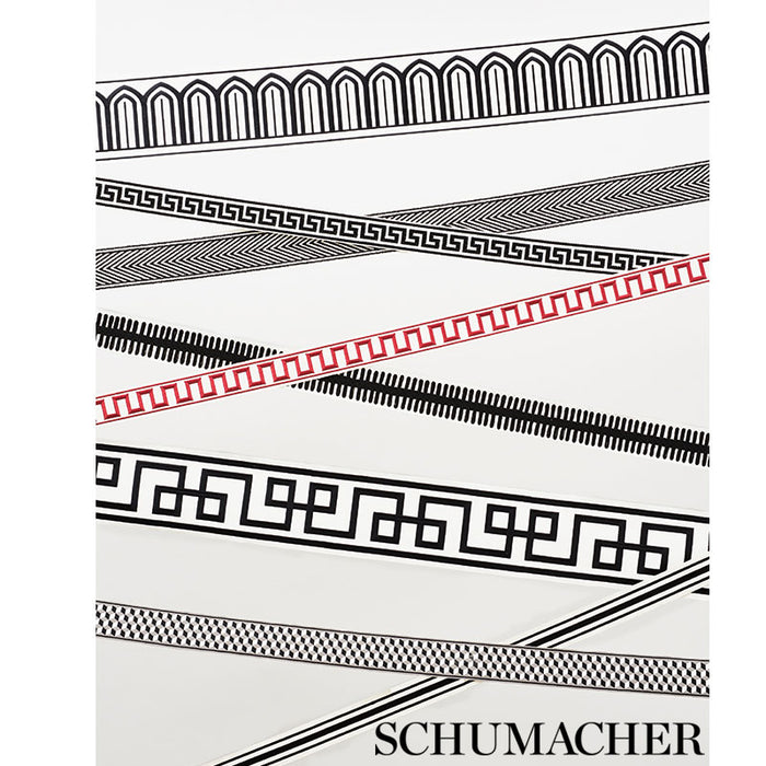 Schumacher Arches Embroidered Tape Wide Black On White Trim Sample 70770