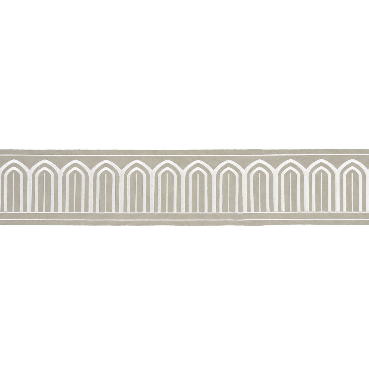 Schumacher Arches Embroidered Tape Wide Taupe Trim 70776