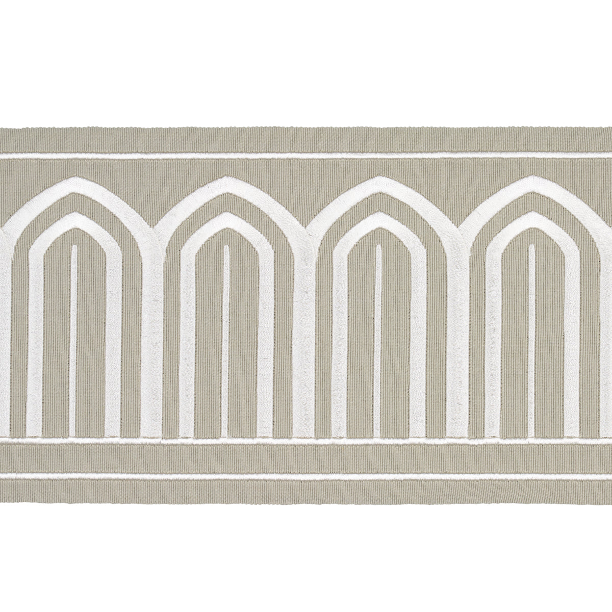 Schumacher Arches Embroidered Tape Wide Taupe Trim 70776