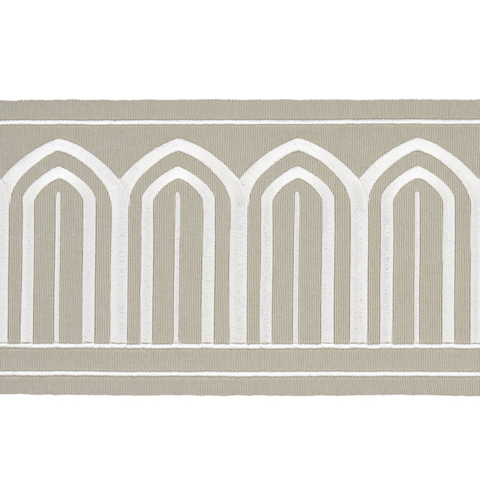 Schumacher Arches Embroidered Tape Wide Taupe Trim Sample 70776