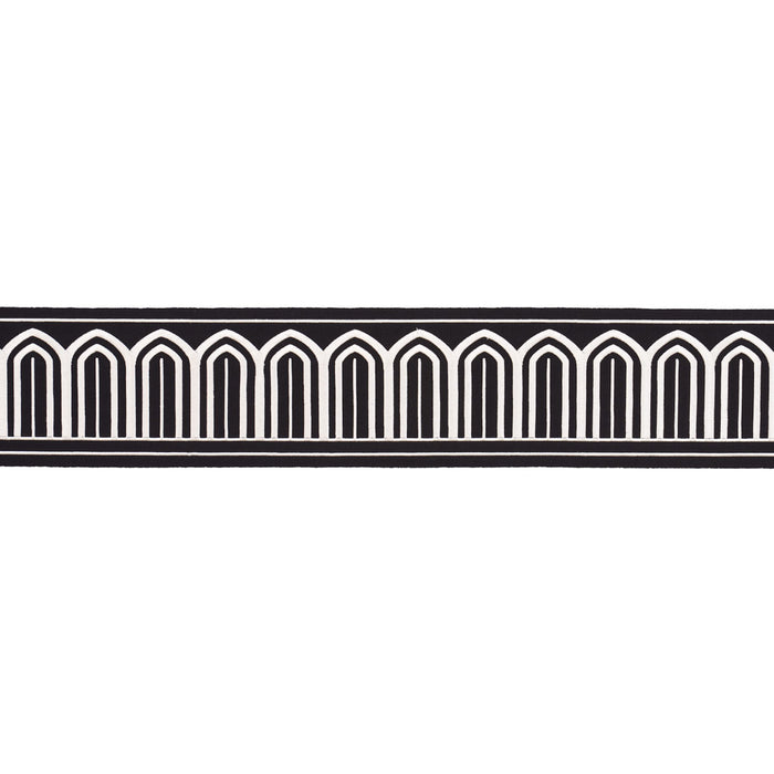 Schumacher Arches Embroidered Tape Wide White On Black Trim Sample 70777